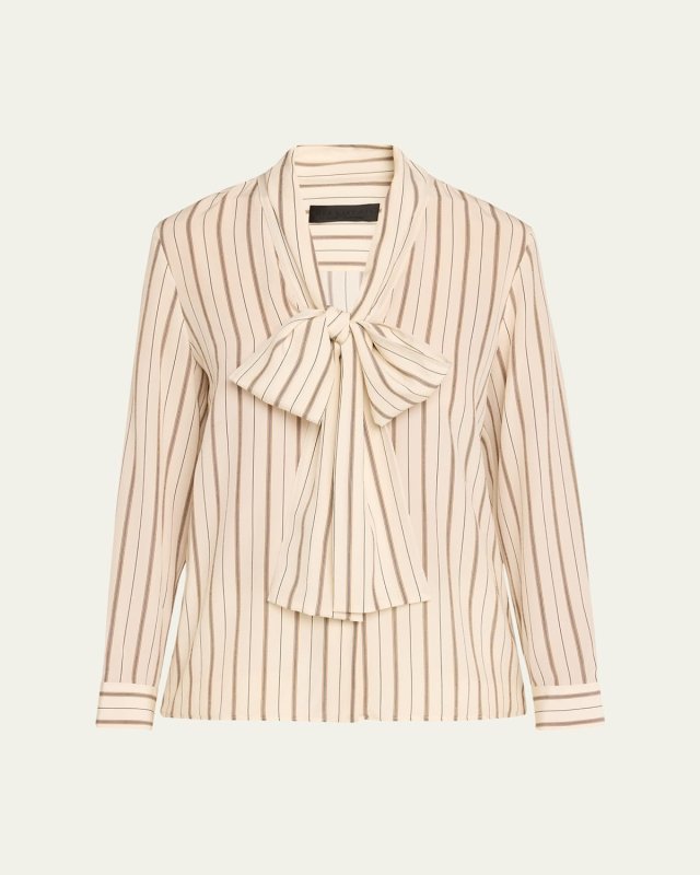 Angelique Stripe Tie-Neck Silk Blous